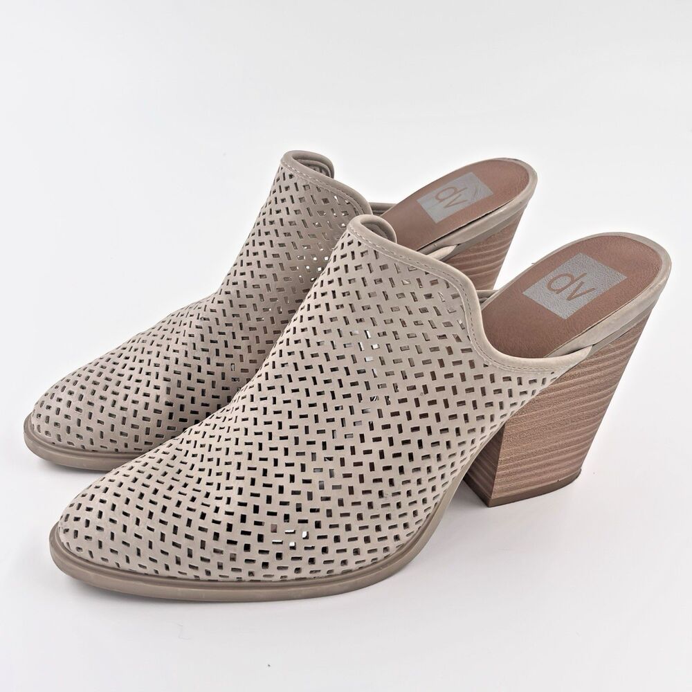 DV Dolce Vita Heels Womens 10 Kenli Perforated Mule Sandals Casual Beige Slip On